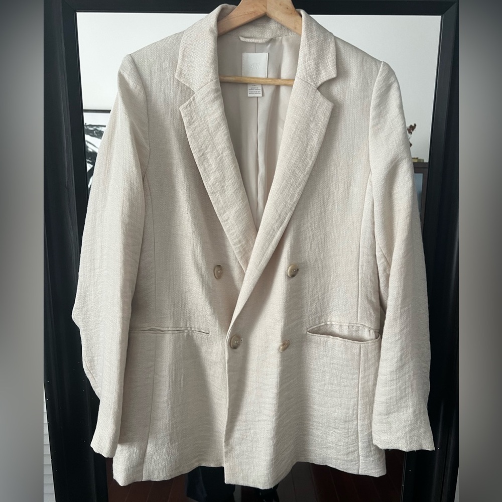 H&M Cream Double-Breasted Blazer Linen blend - Picture 2 of 9